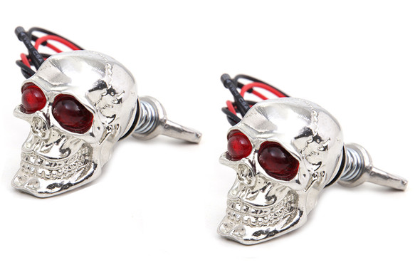 V-Twin - 48-1629 - Silver Skull License Plate Bolt Set with LED