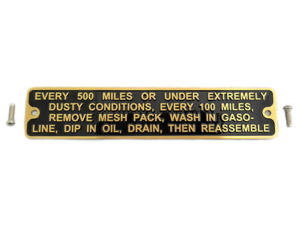 V-Twin - 49-0377 - Linkert Brass Air Cleaner Instruction Tag - Fits 1941-1965 Harley-Davidson FL, 1941-1952 WL, 1941-1948 UL