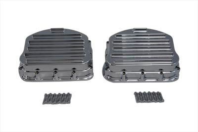 V-Twin - 49-0789 - Full Finned Panhead Rocker Box Cover Set Chrome - Fits 1948-1965 Harley-Davidson FL