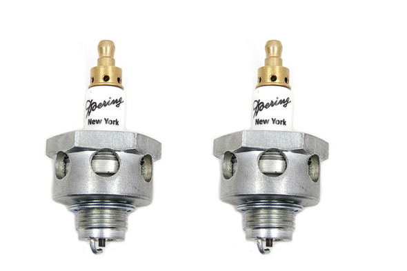 V-Twin - 49-0878 - 18mm Doering Spark Plug Set - Fits 1936-1947 Harley-Davidson G, 1930-1936 RL, 1937-1947 W, 1937-1948 U, 1926-1929 J, 1930-1936 VL, 1924-1930 JD