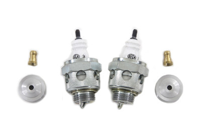 V-Twin - 49-0982 - 18mm Beck Spark Plugs with Cool Fin Set - Fits 1937-1947 Harley-Davidson UL, 1936-1947 EL, 1941-1947 FL