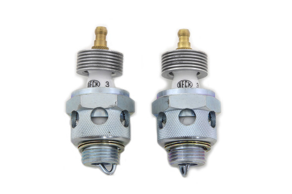 V-Twin - 49-0982 - 18mm Beck Spark Plugs with Cool Fin Set - Fits 1937-1947 Harley-Davidson UL, 1936-1947 EL, 1941-1947 FL
