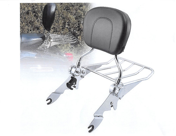 V-Twin - 50-0000 - Chrome Sissy Bar and Rack - Fits 2009-2021 Harley-Davidson FLT