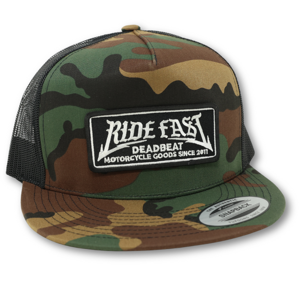Deadbeat Customs - Ride Fast Snapback Hat W/ Underbrim - Camo Deadbeat Customs - Ride Fast Snapback Hat W/ Underbrim - Camo