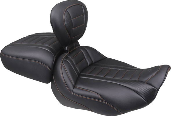 MUSTANG - 08012121 - Deluxe Passenger Seat - Wide - Mandarin Orange Stitch - FLT/FLH '23-'25