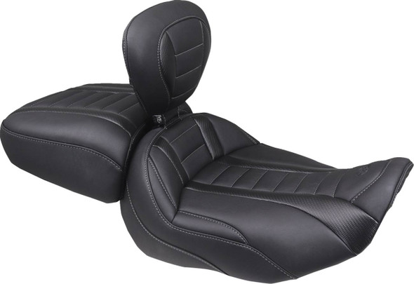 MUSTANG - 08012120 - Deluxe Passenger Seat - Wide - Gunmetal Stitch - FLT/FLH '23-'25
