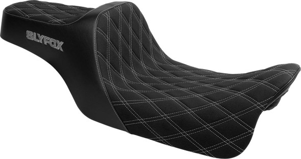 Slyfox - Silver Logo Double Diamond High Noon Seat fits '08-'25 Touring Models (Except '23 FLHXSE/​FLTRXSE) - Silver Stitch