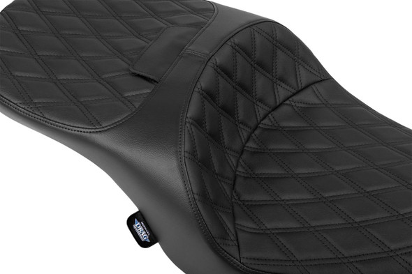 Drag Specialties Seats - Black Stitch Double Diamond Vinyl Forward Position Freedom Seat fits '24-'25 FLHX/​FLHXU/​FLTRX/​FLTRXSTSE, '23-'25 FLHXSE/​FLTRXSE Models