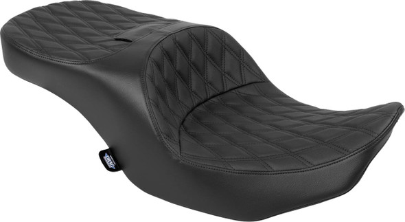 Drag Specialties Seats - Black Double Diamond Stitch Vinyl/Solar Leather Forward Position Freedom Seat fits '23-'25 FLH/FLT Models