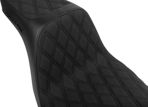 Slyfox - Black Logo Double Diamond High Noon Seat fits '18-'25 FXLR/​FXLRS/​FXLRST, '18-'21 FLSB Models - Black Stitch