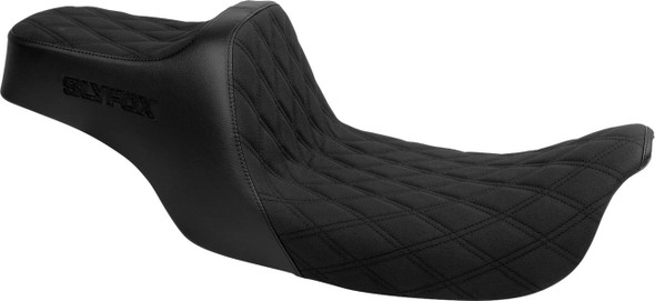 Slyfox - Black Logo Double Diamond High Noon Seat fits '99-'03 Dyna Models - Black Stitch