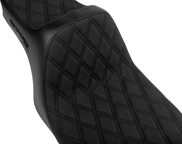 Slyfox - Black Logo Double Diamond High Noon Seat fits '99-'03 Dyna Models - Black Stitch