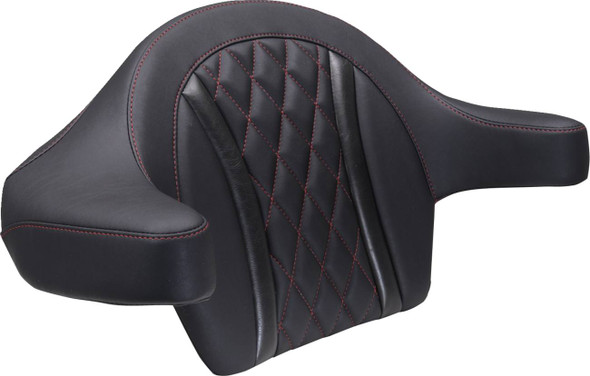 MUSTANG - 08220636 - Deluxe Extended Arm Wrap-around Backrest - Diamond - Dark Cherry Stitch - FLT/FLH '23-'25