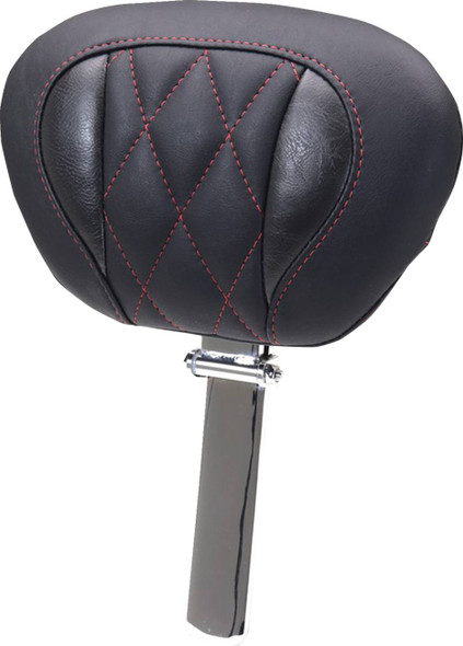 MUSTANG - 08220651 - Deluxe Driver Backrest - Diamond - Dark Cherry Stitching - FLT/FLH '23-'25