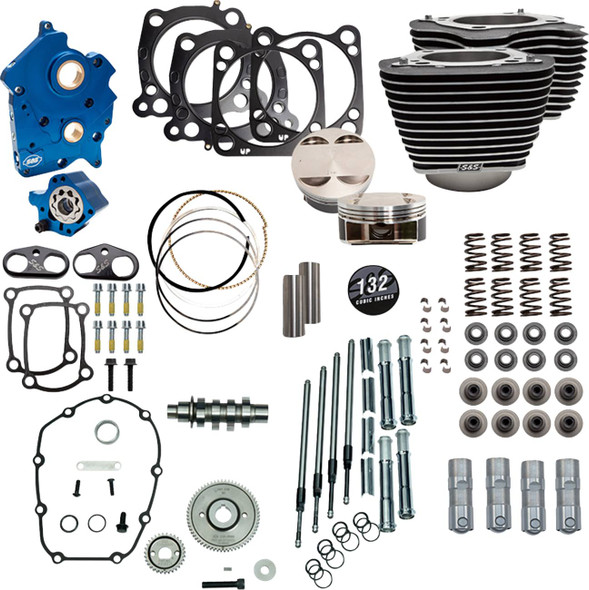 S&S CYCLE - 09040161 - 132" Power Pack - 550 Gear Drive - Water Cooled - Wrinkle Black w/Highlight Fins - M8