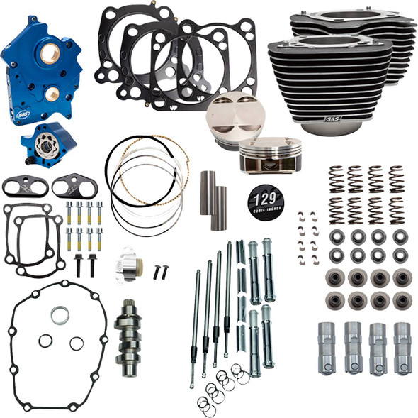 S&S CYCLE - 09040167 - 129" Power Pack - 550 Chain Drive - Oil Cooled - Wrinkle Black w/Highlight Fins - M8