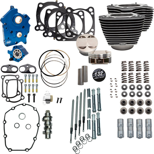 S&S CYCLE - 09040169 - 132" Power Pack - 550 Chain Drive - Water Cooled - Wrinkle Black w/Highlight Fins - M8