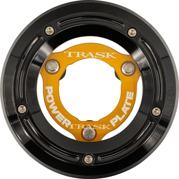 TRASK - 11070770 - Derby Cover with Power Plate - Black/Gold - Kit - '18-'25 Softail