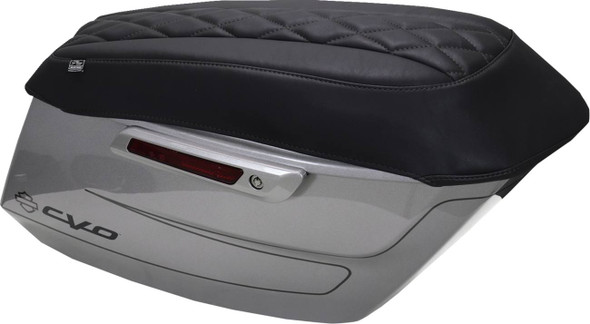 MUSTANG - 35012236 - Deluxe Diamond Saddlebag Lid Cover - Black w/ Black Stitch - FLH/FLT '23-'25