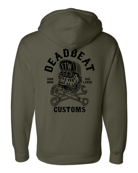 Deadbeat Customs FTW Monster Hooded Sweatshirt - Army Green