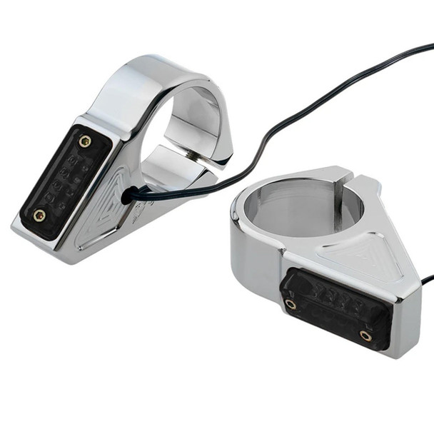 Joker Machine - 41mm Chrome Fork Mount Turn Signals W/ Amber Lens fits '82-'06 Dyna & Softail Models