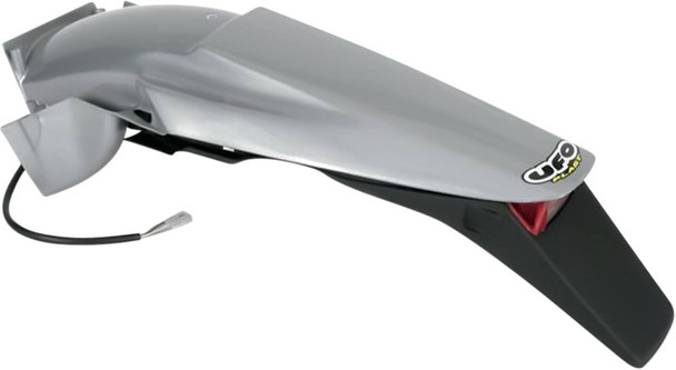 Ufo - KT03043340 - Enduro Rear Fender with Tail Light - Silver/Black