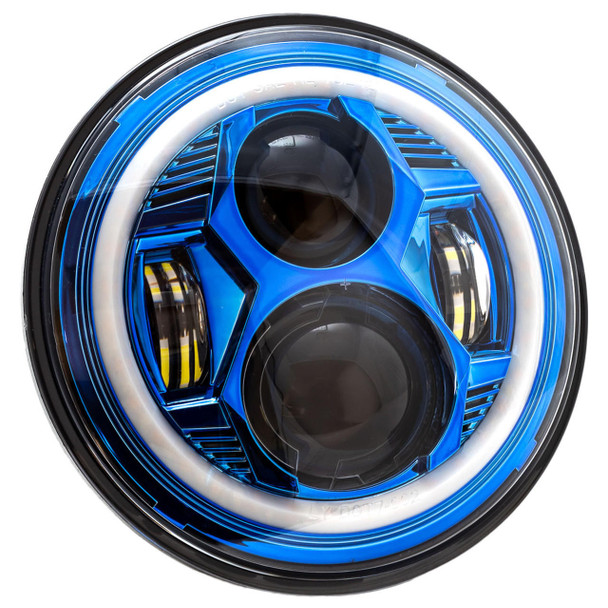  Lectric Lighting Co. - Blue 7" Color Collection Wide-Array LED Headlight W/ Full-Halo for '14 & Up Indian Models (Exc. Scout and FTR Models) 