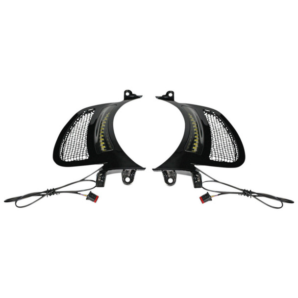 Custom Dynamics - Gloss Black W/ Black Stainless Steel Mesh Vent Inserts with LED Lights fits '15-'23 Harley Road Glide