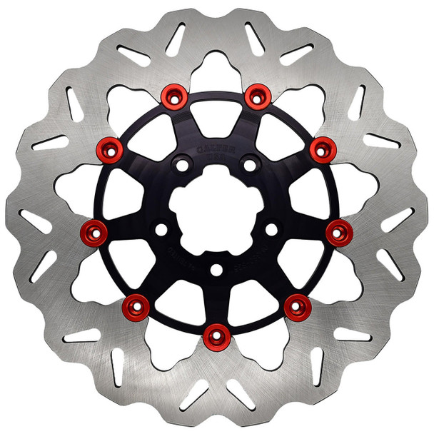 Galfer - 11.5" Rear Full-Floating W/ Black Carrier & Red Buttons Brake Rotor fits '00-'17 Big Twin, '00-'10 XL Models (See Desc.)