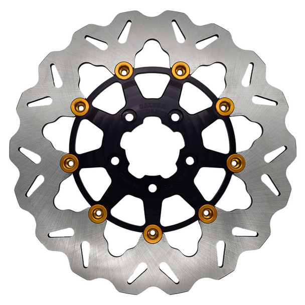 Galfer - 11.5" Front Full-Floating W/ Black Carrier & Gold Buttons Brake Rotor fits '00-'14 Big Twin, '00-'13 XL Models (See Desc.)