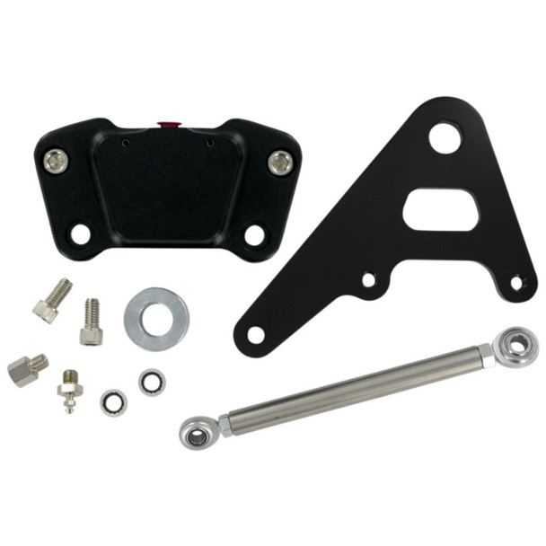 GMA - Smooth Black 2-Piston Custom Rear A-Caliper fits Big Twin Rigid Frames W/ 10" Rotor, Includes Linkage Rod