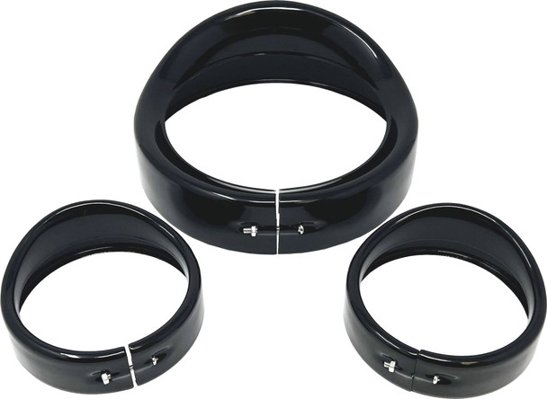 Letric Lighting Co - LLC-7HPB-BK - 7" Gloss Blk Head/Pass Lights Frenched Visor Kit