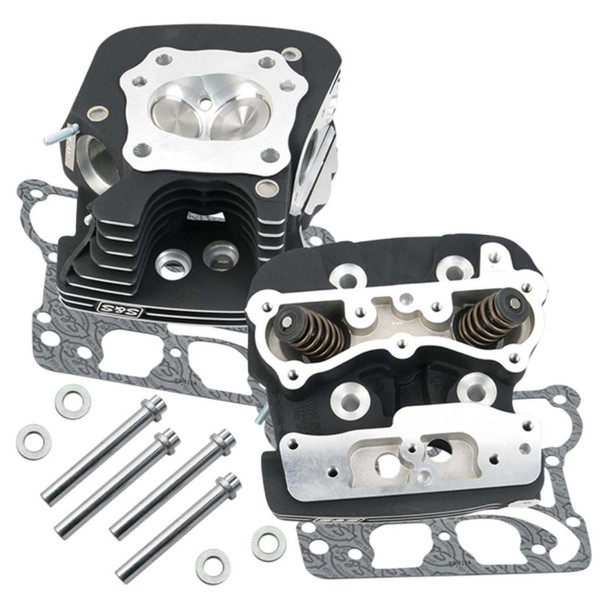  S&S Cycle - Wrinkle Black Powdercoat 79cc Super Stock™ Cylinder Heads fits '99-'05 Twin Cam Models (.585" Lift) 