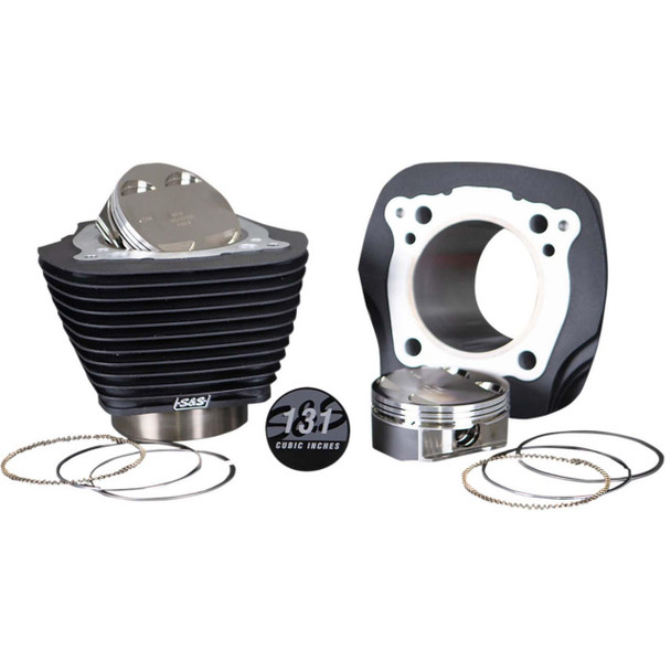  S&S Cycle - Wrinkle Black 131" Stroker Cylinder & Piston Kit W/ Non-Highlighted Cylinder Fins fits '17-'21 M8 Engines 