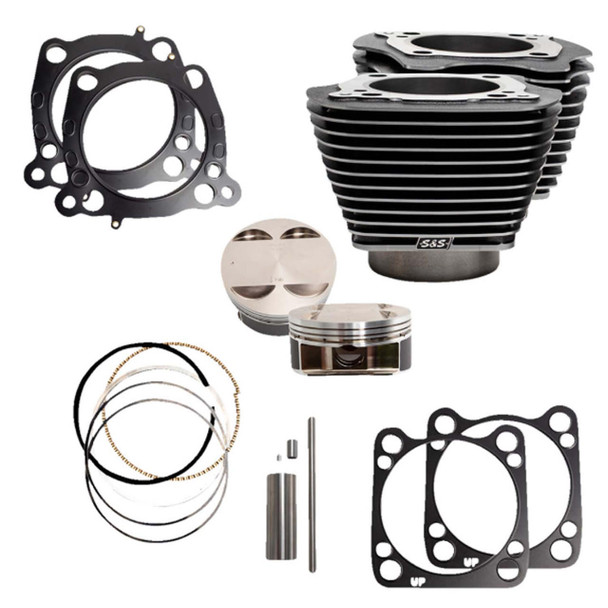 S&S Cycle - Black Granite 128" Big Bore Kit W/ Highlighted Cylinder Fins fits '17-'20 114" 117" M8 Engines