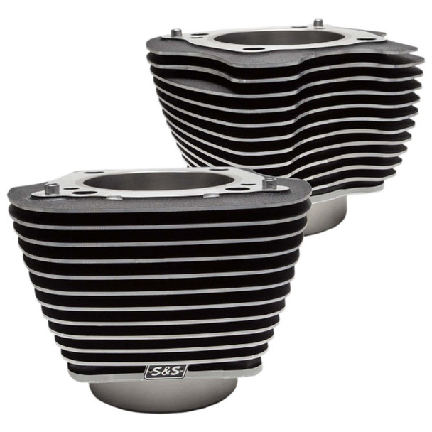 S&S Cycle - Wrinkle Black 4¼" Bore M8 Cylinders W/ Highlighted Cylinder Fins fits '17-'20 M8 Engines