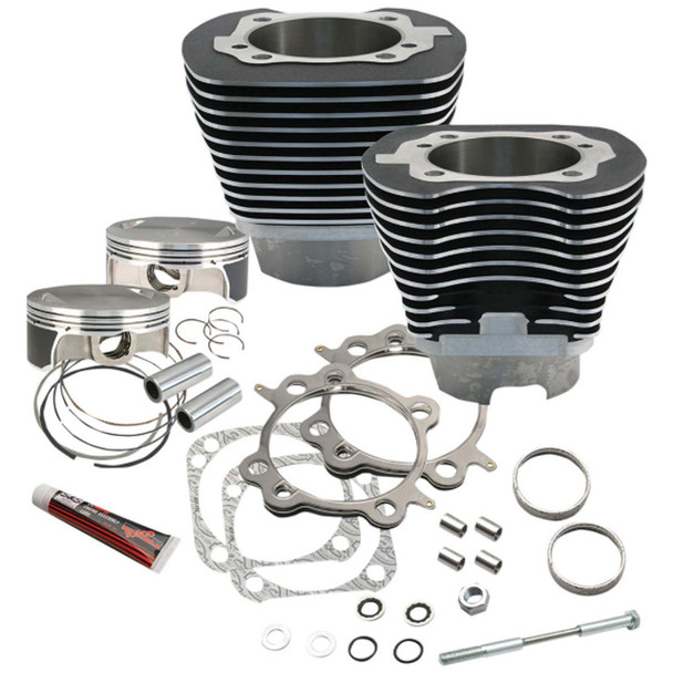 S&S Cycle - Black Powdercoat 117" Big Bore Kit fits '07-'17 Twin Cam Engines (4.125" Bore, 4⅜" Stroke, 10.5:1 Comp. W/ Stock Heads)