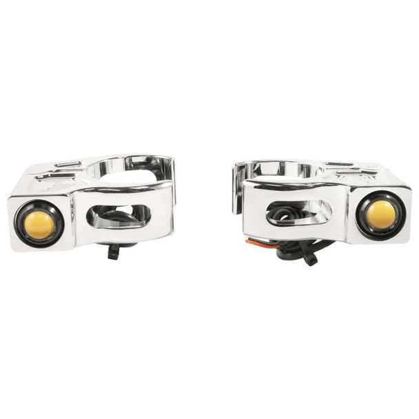  Joker Machine - Chrome Rat Eye Fork Mount Turn Signals W/ Amber Lens 