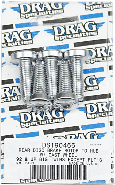 Drag Specialties - Rotor-to-Hub Bolt Kit fits '99-'22 Big Twin & '92-'20 XL Models W/ Cast/Spoke Wheels (Repl. OEM #43567-92) - Chrome