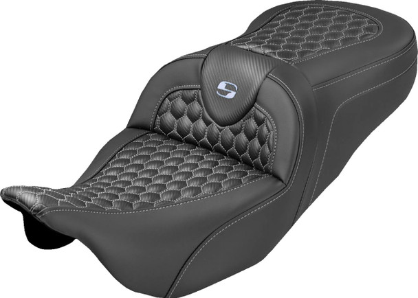 Saddlemen - 808-07B-19005 - Extended Reach RoadSofa™ Seat - Honeycomb - Silver Stitch - without Backrest - FLH/FLT '08-'25