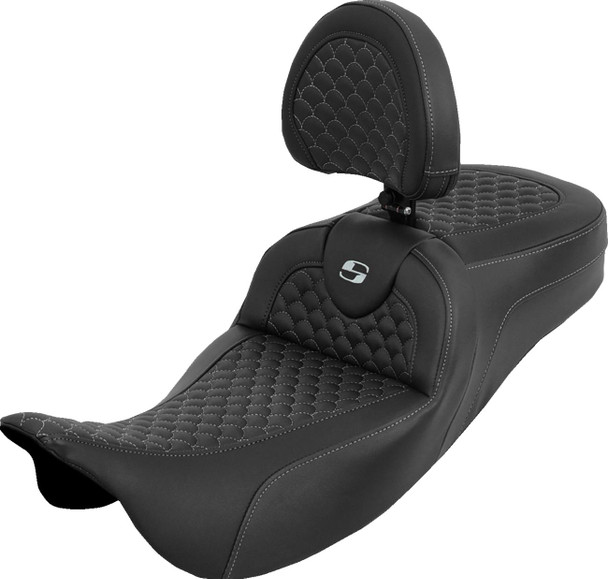 Saddlemen - 808-07B-209B5 - Extended Reach Roadsofa™ Seat - Dragon Scale - Silver Stitch - with Backrest - Touring '08-'25