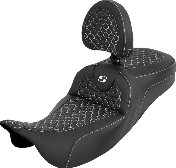 Saddlemen - 808-07B-209B6 - Extended Reach Roadsofa™ Seat - Dragon Scale - White Stitch - with Backrest - Touring '08-'25