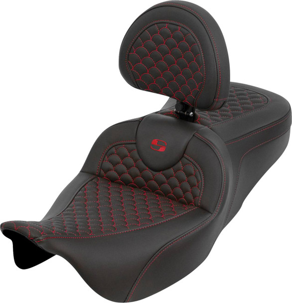 Saddlemen - 808-07B-208B4 - Roadsofa™ Seat - Dragon Scale - Red Stitch - with Backrest - Touring '08-'25