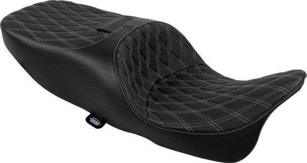 Drag Specialties Seats - Double Diamond Silver Stitch Vinyl Freedom Seat fits '15-'25 FLRT/FLTRT Models