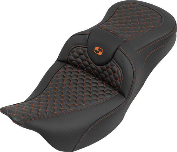 Saddlemen - 808-07B-20803 - Roadsofa™ Seat - without Backrest - Dragon Stitch - Orange Stitch - FLH/FLT '08-'25