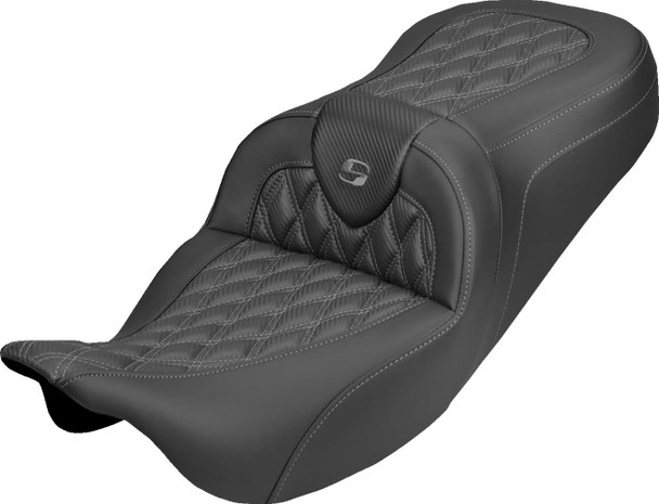 Saddlemen - 808-07B-20602 - Roadsofa™ Carbon Fiber Seat - Lattice - Gray Stitch - Without Backrest - FLH/FLT '08-'25