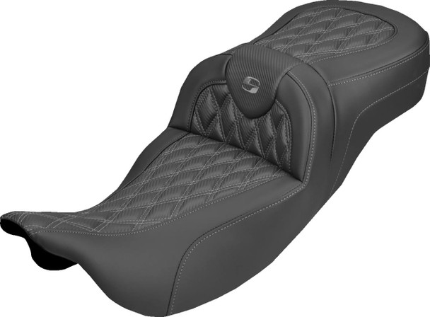 Saddlemen - 808-07B-20702 - Extended Reach Roadsofa™ Carbon Fiber Seat - Lattice - Gray Stitch - Without Backrest - FL '08-'25