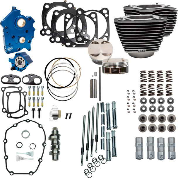 S&S Cycle - 310-1052D - Power Pack - Oil Cooled - 550C - Wrinkle Black w/Highlight - Chrome Pushrod Tubes - M8