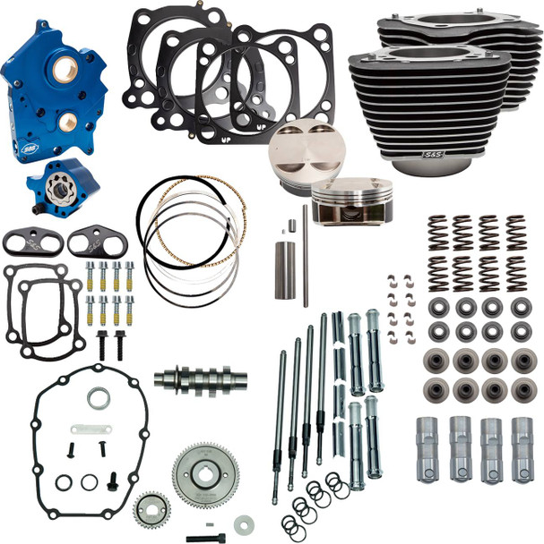 S&S Cycle - 310-1102D - Power Pack - Water Cooled - 550G - Wrinkle Black w/Highlight - Chrome Pushrod Tubes - M8