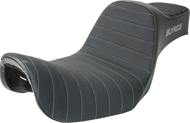 Slyfox - 4703B-SlyFox - High Noon Seat - Classic Stitch, Silver Logo - Fits 1996-2003 Dyna FXD